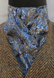 Ready Tied French Blue & Mustard Paisley Cotton Riding Stock Tie - Hunting Event - Picture 1 of 4