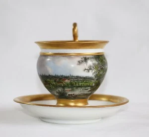 Antique Paris Porcelai Bone China Cup & Saucer Hand painted landscape... - Picture 1 of 7