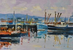 Richard Blowey Original Oil Painting Fishing Boats Newlyn Cornwall Seascape Art - Picture 1 of 2