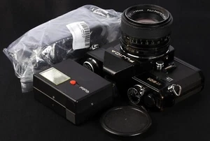 Fujica ST801 LED Black 35mm Film SLR + EBC Fujinon 55/1.8 Lens & 121BC Flash Kit - Picture 1 of 10