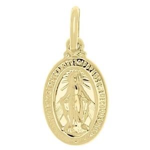 Italian 14k Yellow Gold Mother Mary Miraculous Medal Small Charm Pendant - Picture 1 of 6