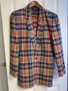 Liz Claiborne Liz Wear Linen Cotton Plaid Blazer Jacket - Size 10 - Vintage -EUC - Picture 1 of 12