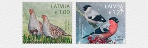 Stamp of LATVIA 2021 -  Birds of Latvia  - Grey partridge & Bullfinch (2 stamps) - Picture 1 of 1