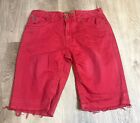 GrindHouse Denim Shorts Men's Size 34 Red Jean Distressed Raw Hem