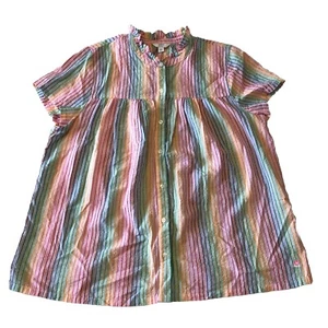 Crown & Ivy Women’s Colorful Striped Short Sleeve High Ruffled Neck Large NWT - Picture 1 of 11