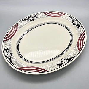 VTG 30s Art Deco Birds WEDGWOOD Red & Black SUNBIRDS Rare XL OVAL PLATTER 14.5" - Picture 1 of 14
