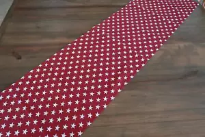 Patriotic Cotton White Stars on Red Table Runner 52" x 13" - Picture 1 of 5