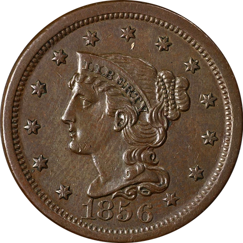 1856 Large Cent Upright '5' Nice AU Great Eye Appeal Nice Strike Cover