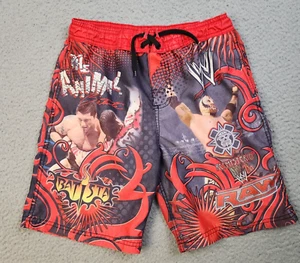 WWE RAW Boys Red Swim Trunks Small 6/7 Rey Mysterio John Cena Wrestlers AOP - Picture 1 of 12