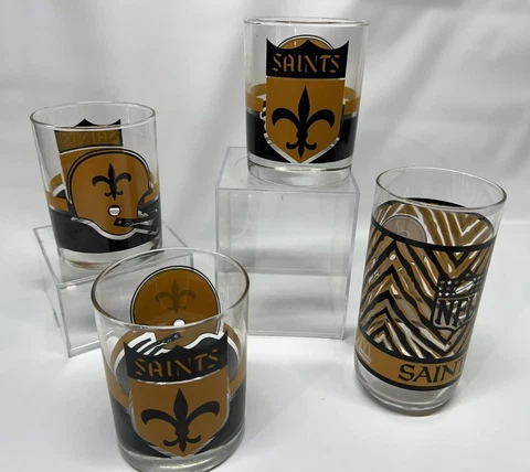 Set Of 3 Vintage New Orleans Saints Cocktail Glasses & 1  McDonalds Saints Glass Cover
