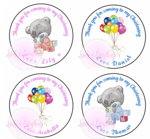 Personalised Teddy Bear Balloons Thank You Christening Stickers Labels Occasions - Picture 1 of 9