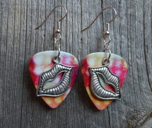 Lips Charm Guitar Pick Earrings - Pick Your Color - Picture 1 of 7