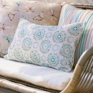 Deko Kissen Hülle beige bunt gemustert 50x30 cm, Sofa Couch Zierkissen Bezug - Bild 1 von 5