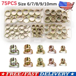 75Pcs 6mm-10mm Spring Clips Water/Fuel Vacuum Hose PipeTube Clamp Assortment Kit - Picture 1 of 15