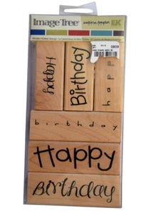 Image Tree Set of 6 Mounted Wooden Rubber Stamps "Happy Birthday" EK Success NEW - Picture 1 of 3