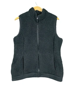 Time and Tru Black Sherpa Vest Women Size L 12/14 Mock Neck Zip Up Cozy Warm - Picture 1 of 10
