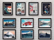 Framed Japanese Art Prints by Hiroaki Takahashi Vintage Woodblock Wall Art