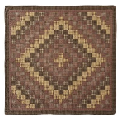 Hand Stitched Country Queen Quilt Brown Green Plaid Block Patchwork Prescott - Image 1 of 4