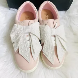 I.N.C Girl Kids Sneakers 4 M Pink Chloe Faux Leather Ribbon Casual Shoes NWB - Picture 1 of 7