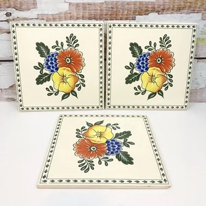 Juego De 3 Azulejos Cuadrados De Cerámica Vintage Sanyo Estampado Floral Grande Pared Decorativa - Imagen 1 de 6
