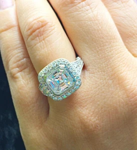 IGI Certified 14k White Gold Asscher Cut Diamond Bezel Engagement Ring 3.30ctw - Picture 1 of 8