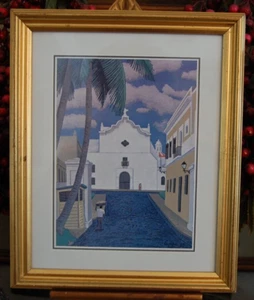 VTG 80'S FRAMED SIGNED LUIS CAJIGA COLOR PRINT OF SAN JOSE CHURCH, SAN JUAN, PR - Picture 1 of 24