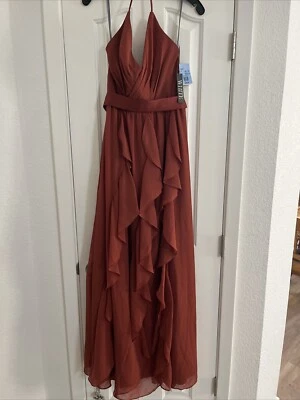 Vera Wang NWT Cooper Chiffon Halter Cascading Bridesmaid Dresse Size 6 - Image 1 of 4