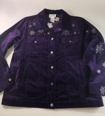 The Quacker Factory Size L Purple Velvet Emroidered Jacket Christmas Snowman  - Image 1 of 4