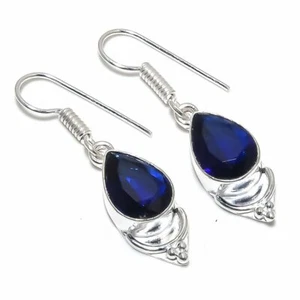 Blue Tanzanite Gemstone Handmade  925 Starling Silver Jewelry Earring Sz 1" - Picture 1 of 1