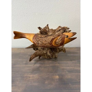 Vintage Rustic Handmade Wooden Fish Sculpture Figure - Picture 1 of 13