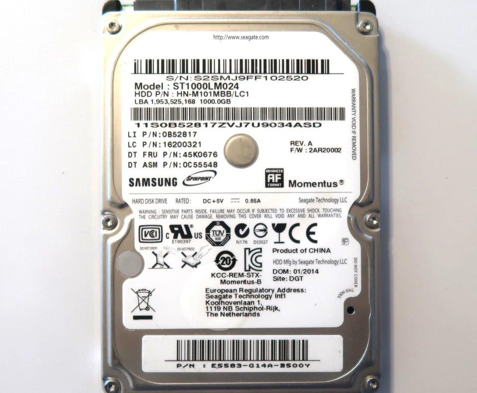 Samsung ST1000LM024 HN-M101MBB/LC1 2AR20002 (S2S) E5583-G14A 2.5" 1TB  01/2014 - Image 1 of 1