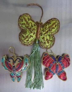 Handmade Zardozi Embroidery Beaded Butterfly Hanging Ornaments Set of 3 - Picture 1 of 16