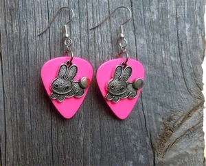 Bunny Charm Guitar Pick Earrings - Pick Your Color - Picture 1 of 5