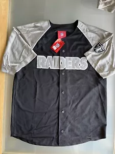 Raiders Button Down Jersey Black/Silver, Shield on Right Sleeve Medium New w/Tag - Picture 1 of 5