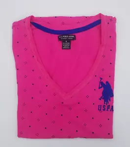 U.S. Polo Assn Classic V-Neck T-Shirt Tee Pink Blue Pony Women S - Picture 1 of 8