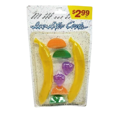 VINTAGE ICE STIR COOLS BANANA FRUIT SHAPED FREEZABLE DRINK ICE CUBES IN PACKAGE - Image 1 of 4