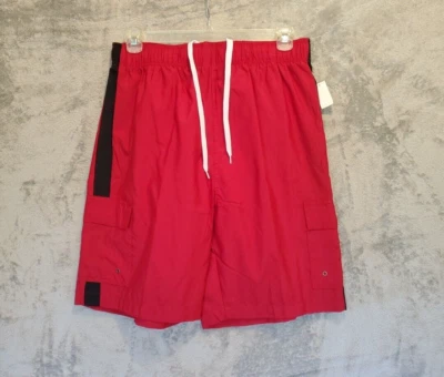 Open Trails Swim Trunks Shorts Mens Large Red Black Elastic Drawstring Pockets - Image 1 of 4