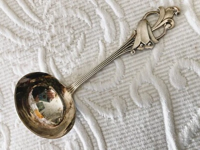 Антикварный стерлинговый Th. Ковш для соуса MARTHINSEN NORWAY 347 Gravy Sauce Ladle Blue Bell Harebell - Изображение 1 из 4