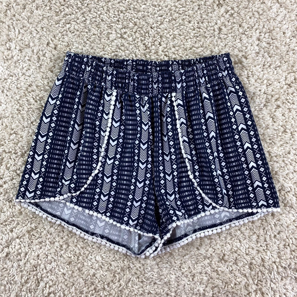 rue21 Mujer Mediano Estampado Azteca Pantalones Cortos Negro Blanco Cintura Elástica Foto 1 de 4