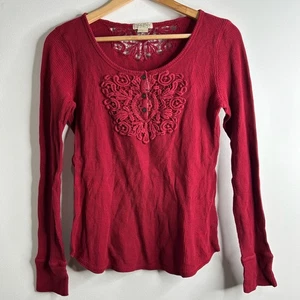 Top Henley Vintage Y2K Lucky Brand Rosso Termico Pizzo Taglia L Boho Grunge Moto Western - Foto 1 di 7