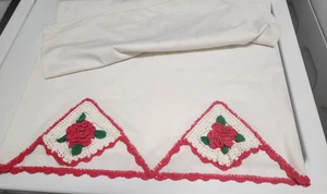 Funda de Almohada Vintage Una Mano Ganchillo Rosa Profundo Floral Talla Estándar - Imagen 1 de 3