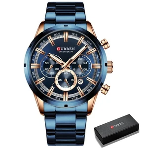 Luxus Armbanduhr Herren Chronograph Quarz Militäruhr Edelstahl Wasserdicht Blau - Bild 1 von 9