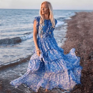 Sundance Maxikleid Eden lila bestickt Stufen - Bild 1 von 6