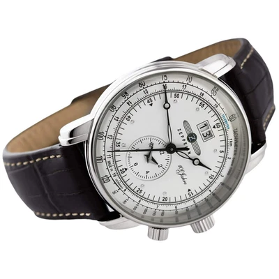 Zeppelin 100 Anniversary DUAL TIME SILVER DIAL S/S BLACK STRAP Watch 7640-1 NEW! - Image 1 of 4