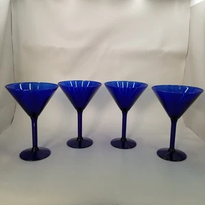 Set 4 bicchieri da martini vintage anni 80 blu cobalto cosmopolita cocktail bar 7" - Foto 1 di 6