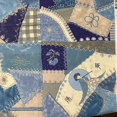 Daisy Kingdom Allover Crazy Patch 1205 Blue Cotton Quilting Fabric 1.5 Yards - Image 1 of 4
