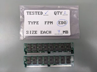 (2) 4MB EDO SIMMs, 72-pin RAM Memory Sticks (8MB Total) - Image 1 of 3