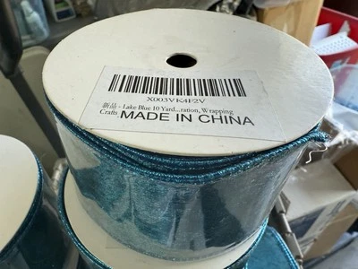 10 Yards Christmas Velvet Ribbon,2.5" Wide Wired Ribbon Lake Blue, 2.5"-10 Yard - Image 1 of 4