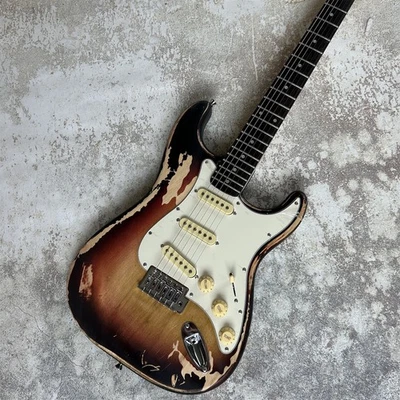 Custom Brown Relic ST Electric Guitar Tremolo Chrome Parts 6 String SSS Pickups - Image 1 of 4