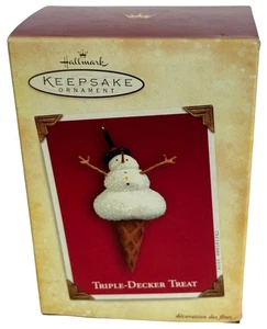 Hallmark Christmas Ornament Triple Decker Treat Snowman Ice Cream Cone Holidays - Picture 1 of 11